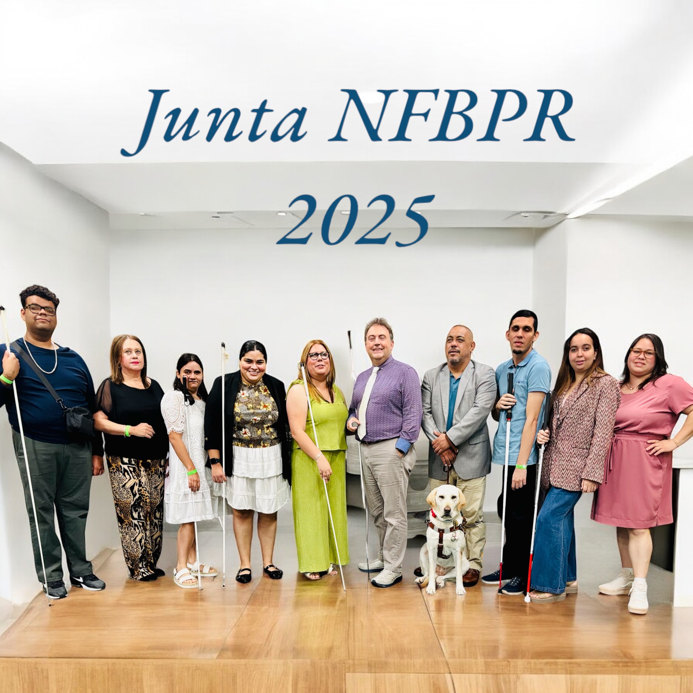 Junta NFBPR 2025 de izquierda a derecha: Kemuel Pérez, Ana Cintrón, Barbara Linares, Kenia Flores, Aleyda Santos, Mark Riccobono, Tomás Cintrón, Emanuel Colón, Jeylinne Irizarry, Paola Cartagena